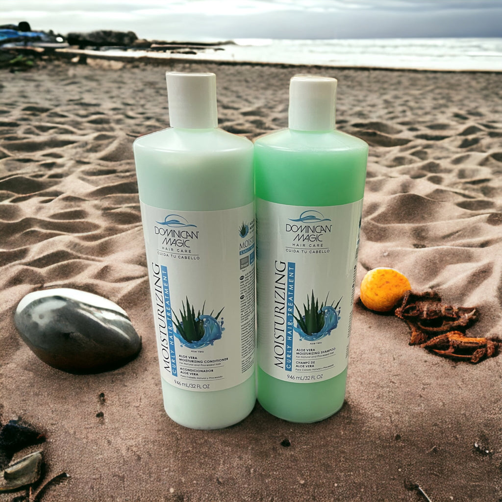 Curly Hair Treatment  Aloe vera moisturizing shampoo and conditioner duo set, 32 oz - Dominican magic