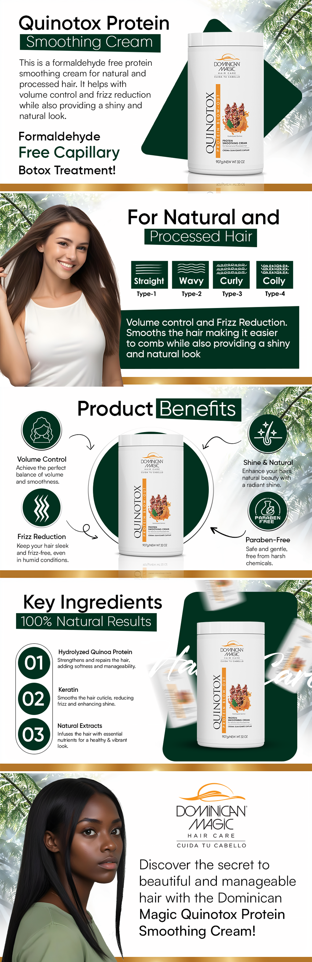Dominican Magic Quinotox Protein Smoothing Cream, Quinoa Hair