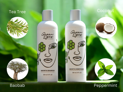 Green Eyes Tea Tree & Baobab Oil Wash Day Bundle, Hydrating Growth Shampoo and Conditioner - Dominican magic