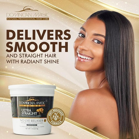 Dominican Magic Ultra Straight No Lye Hair Relaxer – Gentle Formula for Smooth, Frizz-Free, and Straight Hair – Professional Grade Relaxer 7.4oz, Super Strength, - Dominican magic